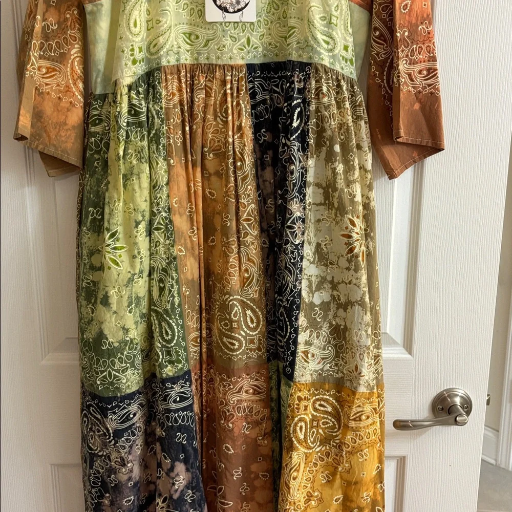 Boho Patchwork Maxi Dress in Rust & Sage Green - Picture 6 of 6